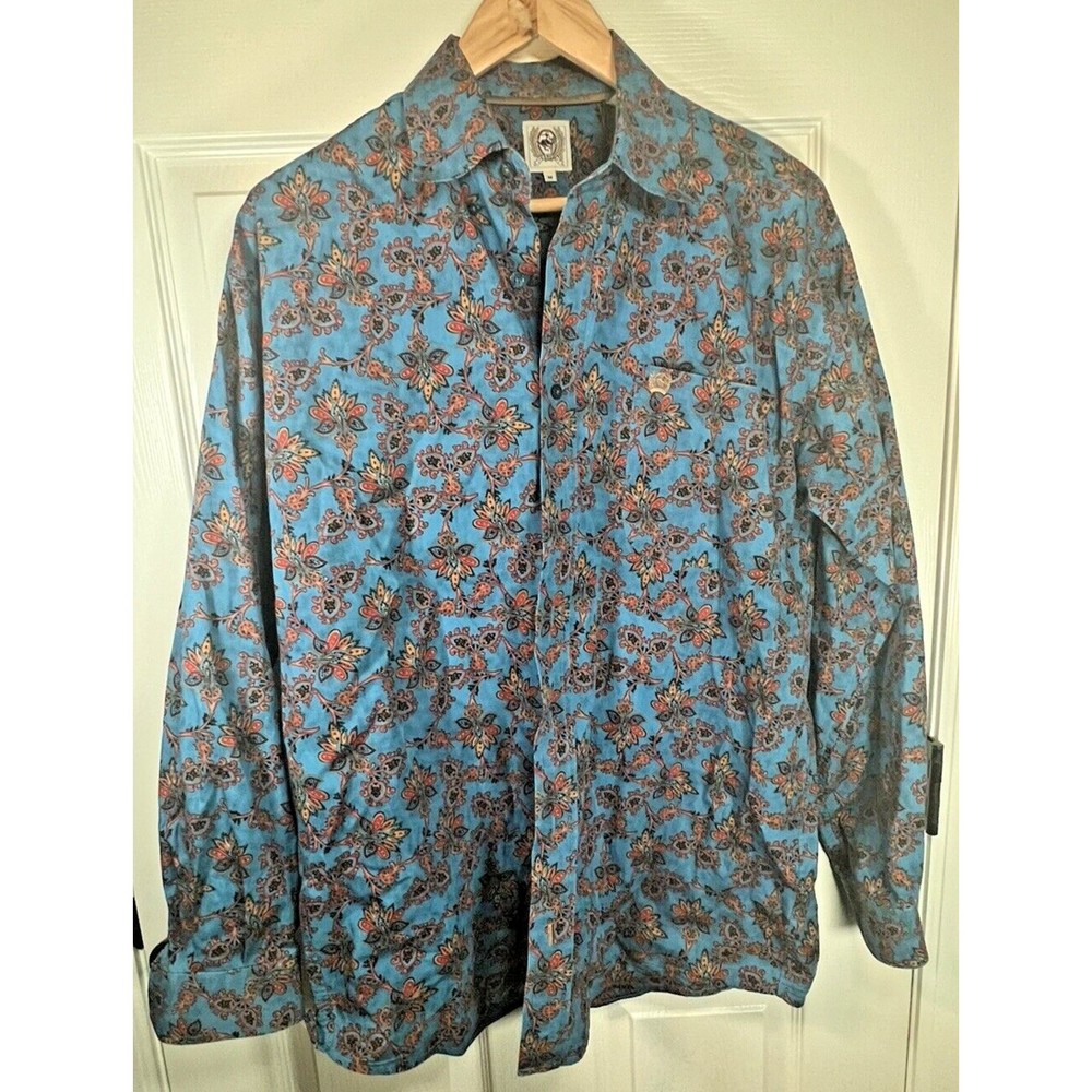Cinch Paisley Blue Long Sleeve Button Up Size Medium Mens